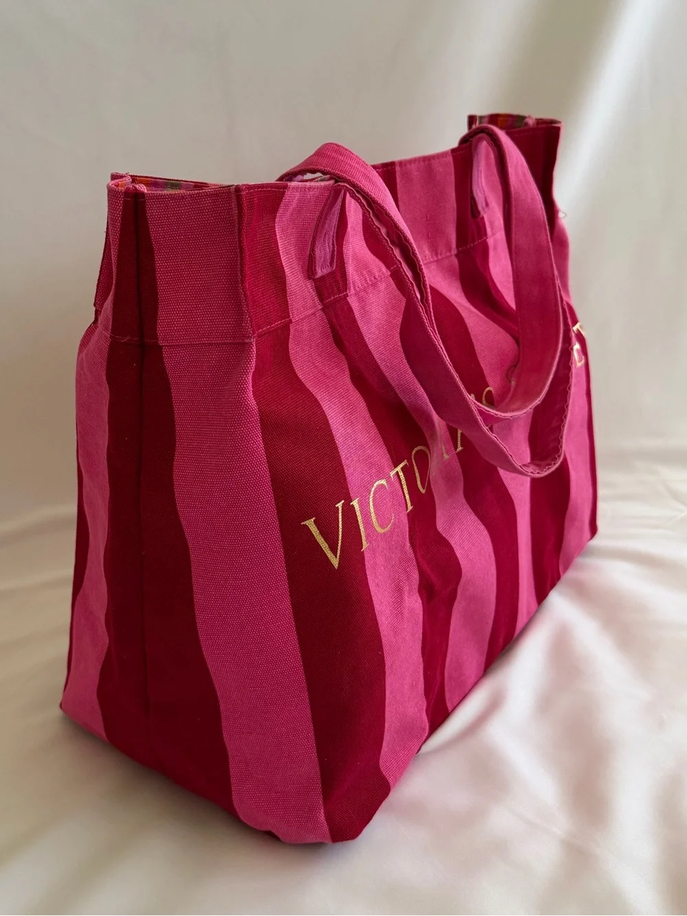 Victoria's Secret Pink Striped Canvas Tote